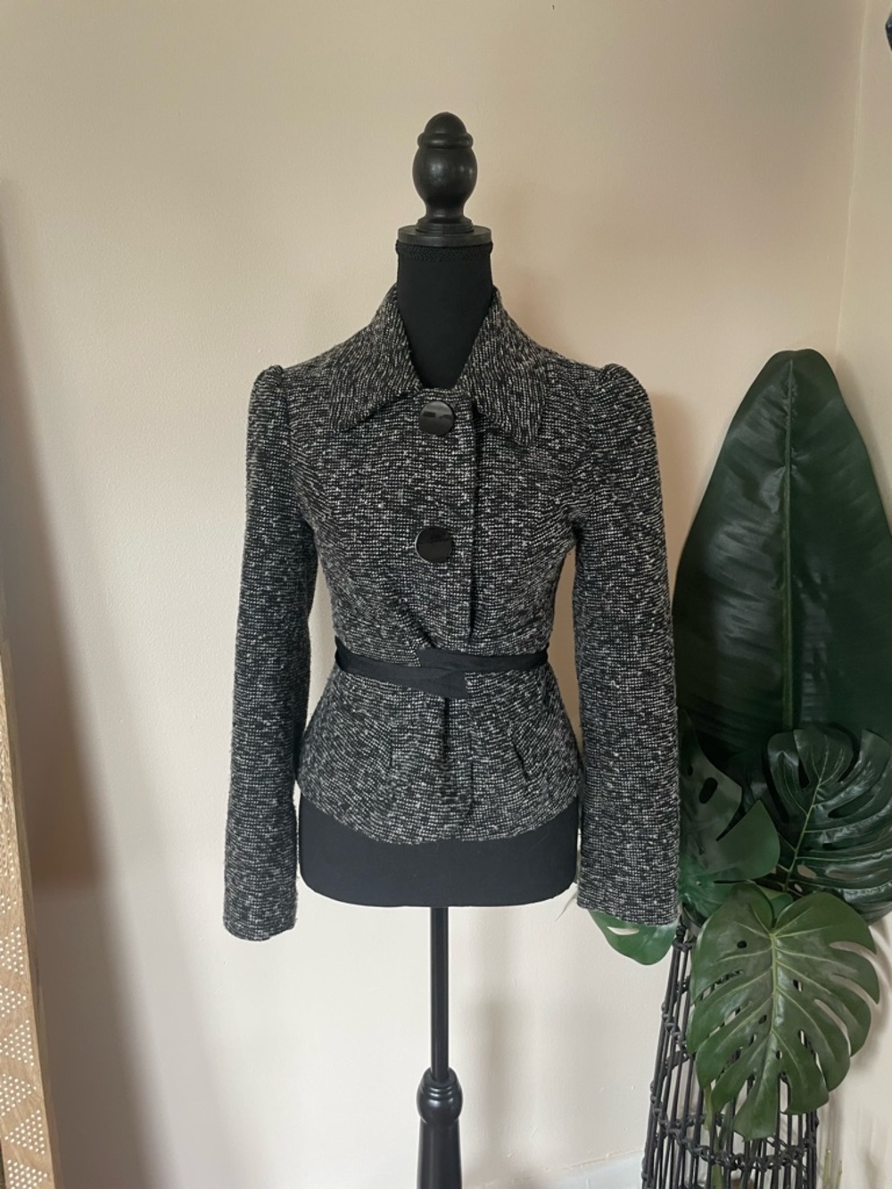 Mac & Jac Black and Gray Tweed Peplum Blazer